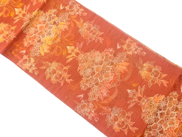 JAPANESE KIMONO / VINTAGE NAGOYA OBI / WOVEN PLANT & FLOWER